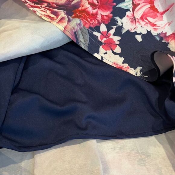 PROMGIRL Formal Maxi Skirt Lined Navy Floral Print Side Zipper Size Medium - Picture 6 of 11